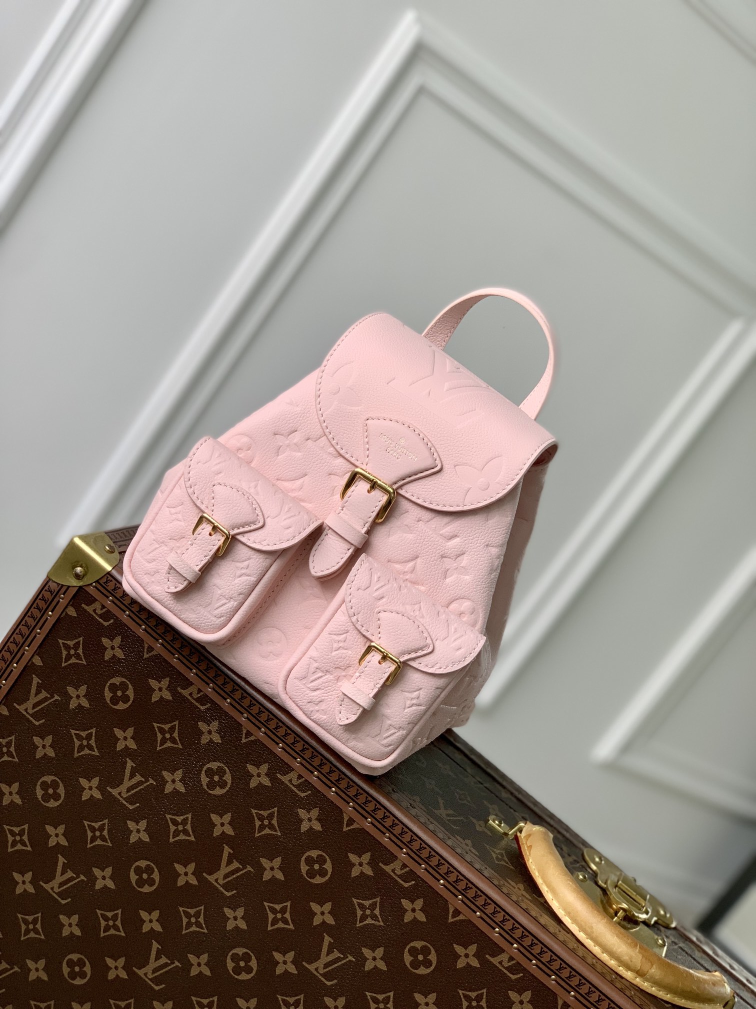 Louis Vuitton sacs Sac À Dos Couleur rose Tissé Empreinte​ Cuir de vache La chaîne M47074