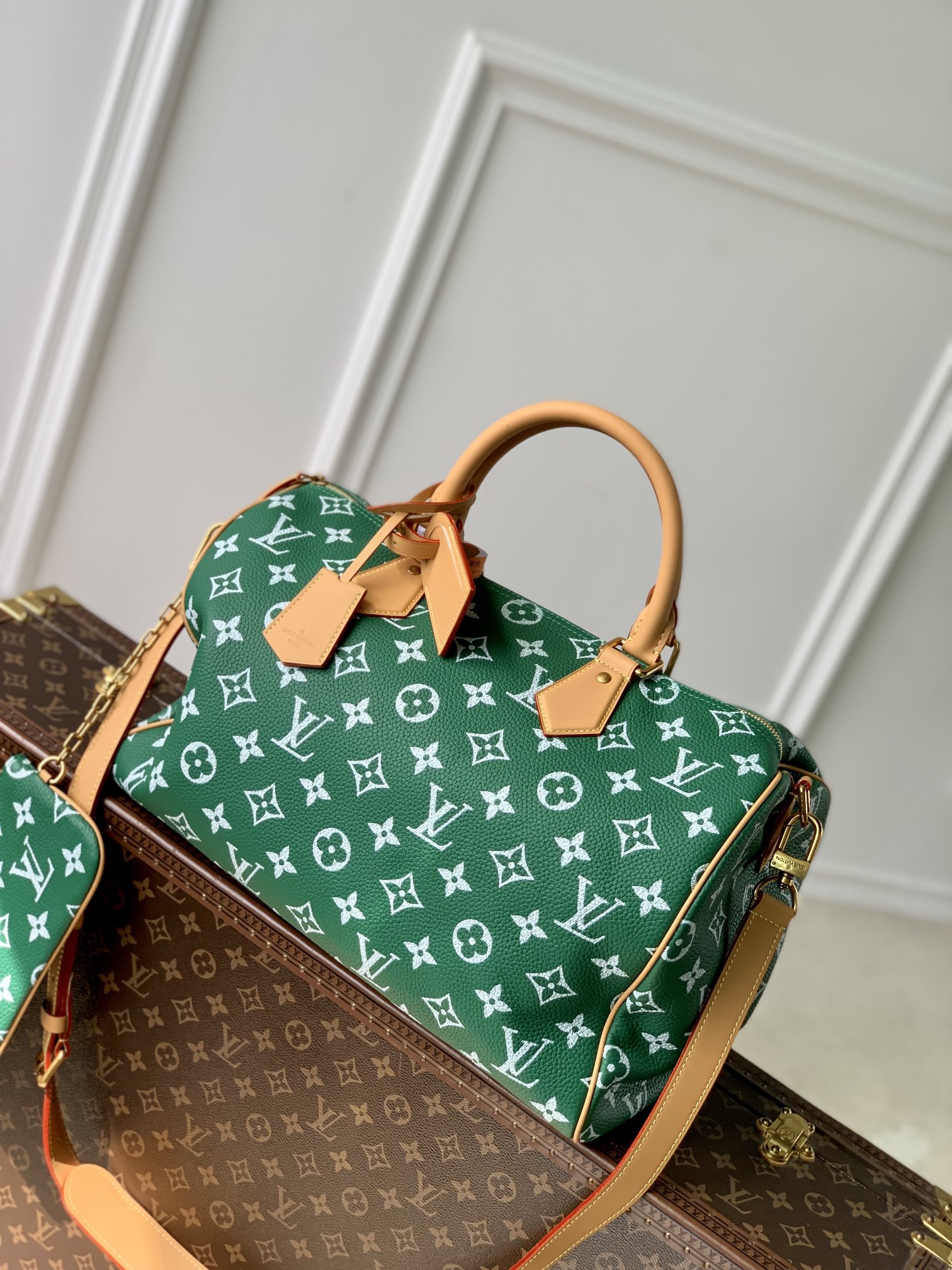 Louis Vuitton LV Speedy Tassen handtassen Donkergroen Groen Afdrukken Canvas Koeienhuid Schapenvacht M24417