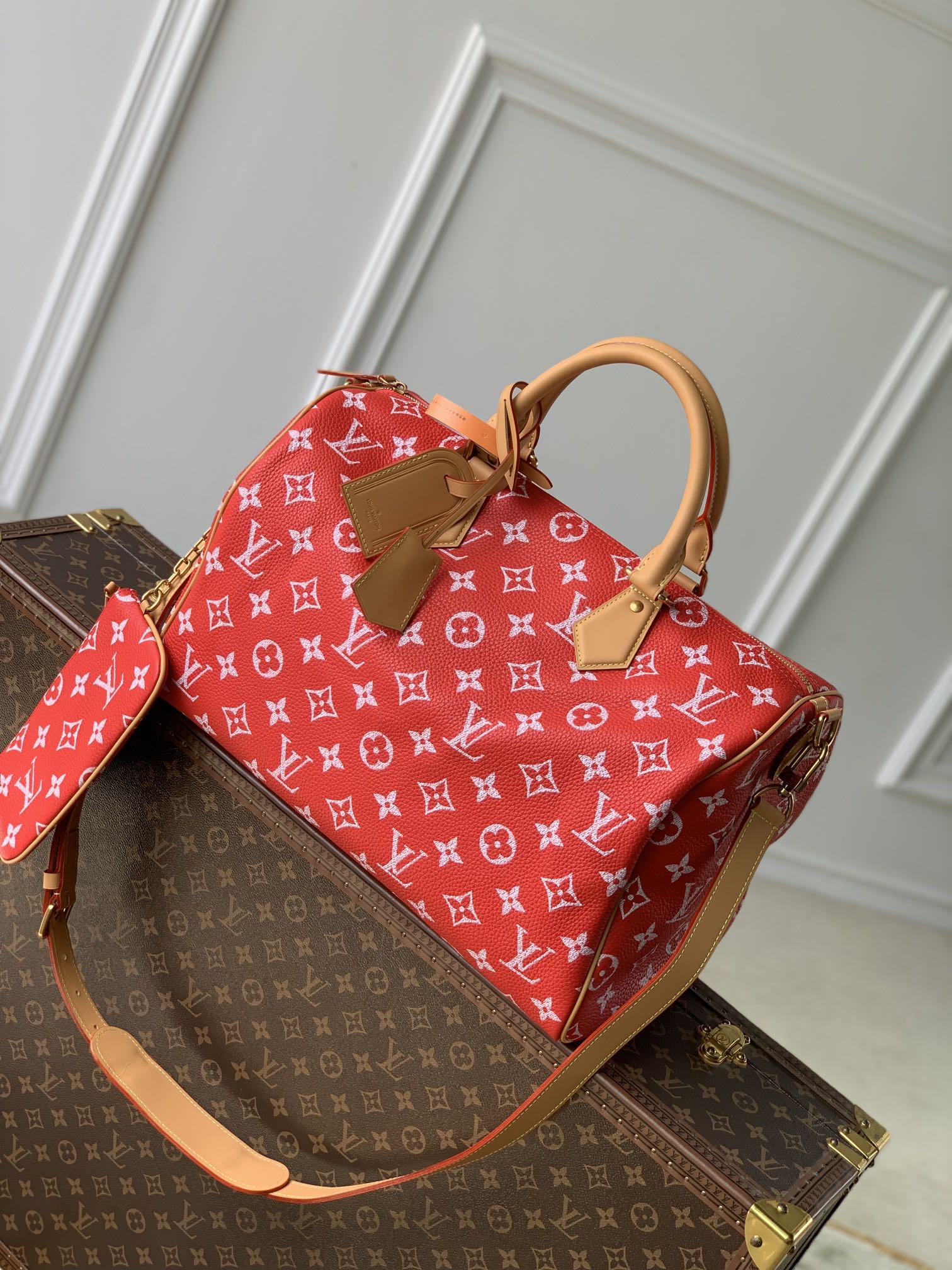 Louis Vuitton LV Speedy AAA
 Tassen handtassen Rood Afdrukken Canvas Koeienhuid Schapenvacht M24420