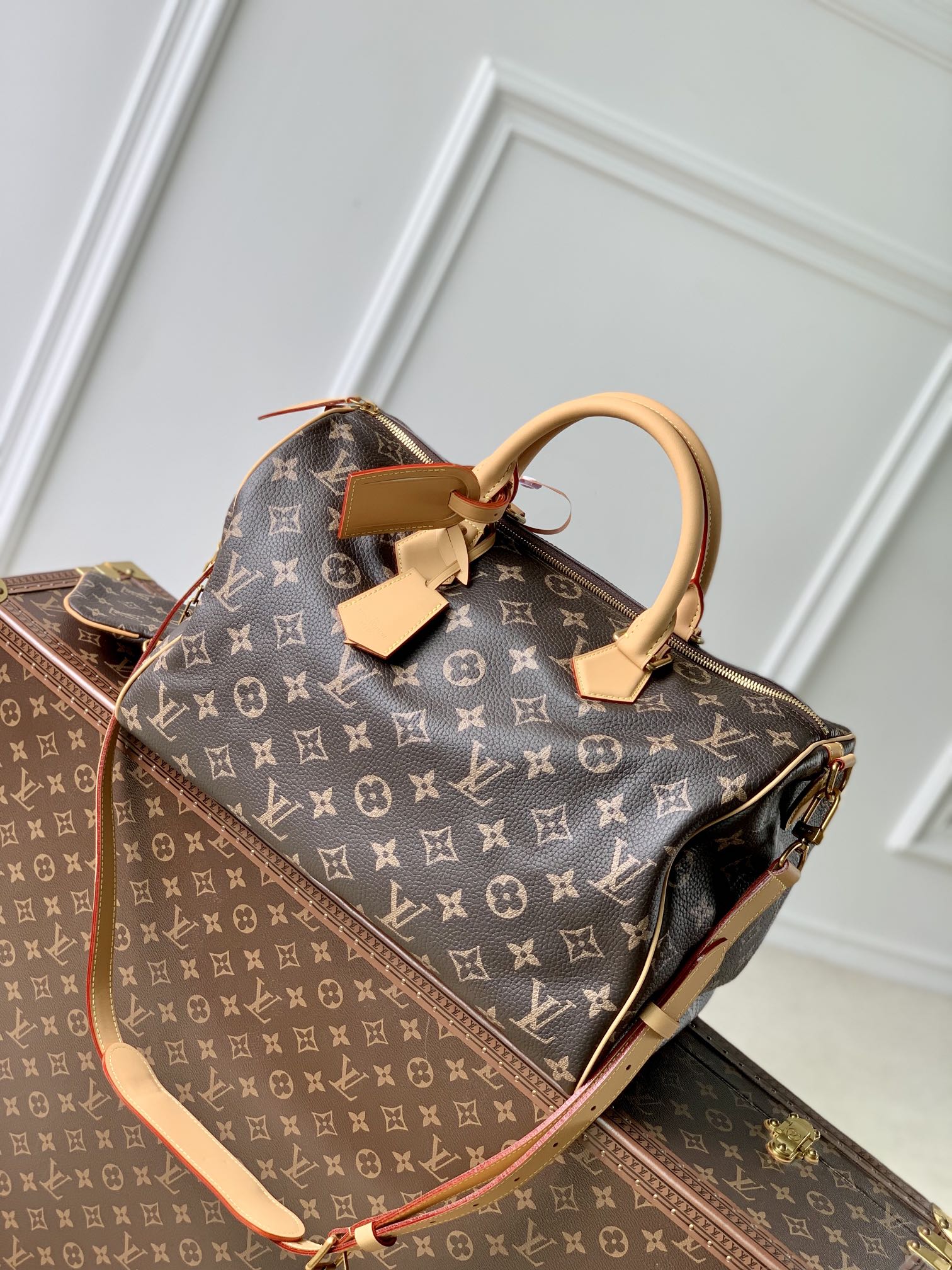 Louis Vuitton LV Speedy Tassen handtassen Afdrukken Canvas Koeienhuid Schapenvacht M24422