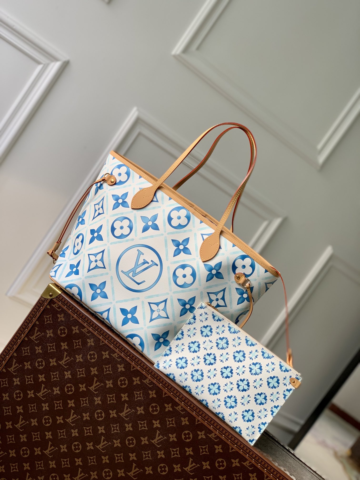 Wholesale Replica
 Louis Vuitton LV Neverfull Handbags Tote Bags Blue Printing Canvas Circle M11263