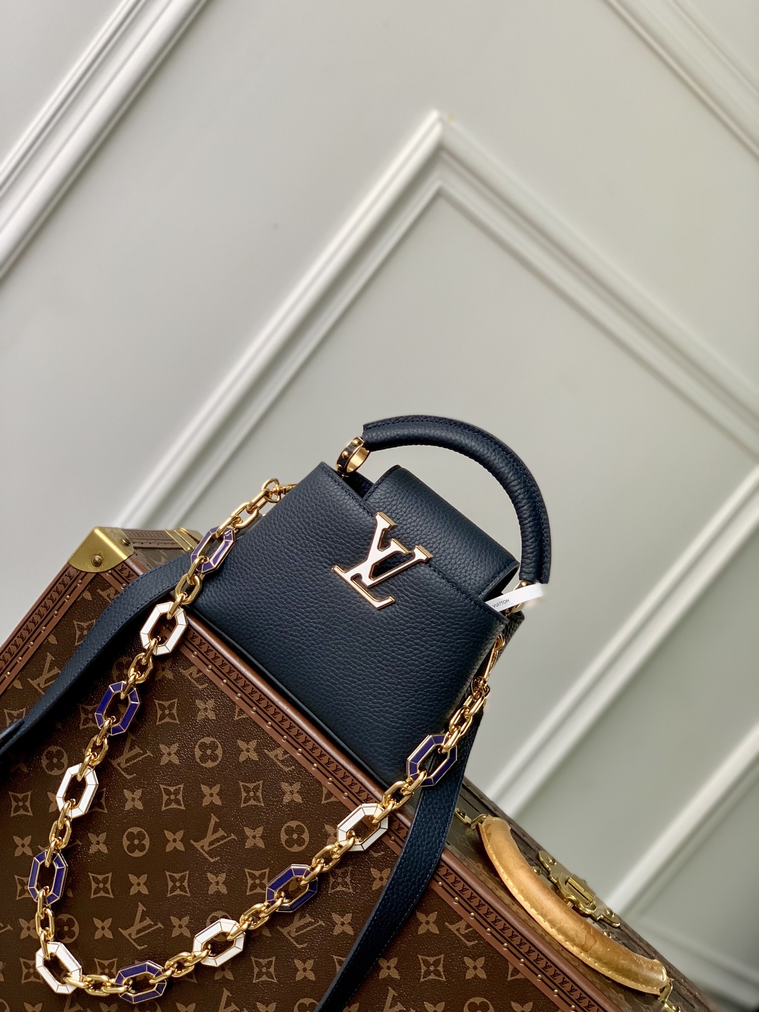 Copy
 Louis Vuitton LV Capucines Bags Handbags Wholesale Sale
 Blue Dark Set With Diamonds Taurillon Cowhide Chains M24683