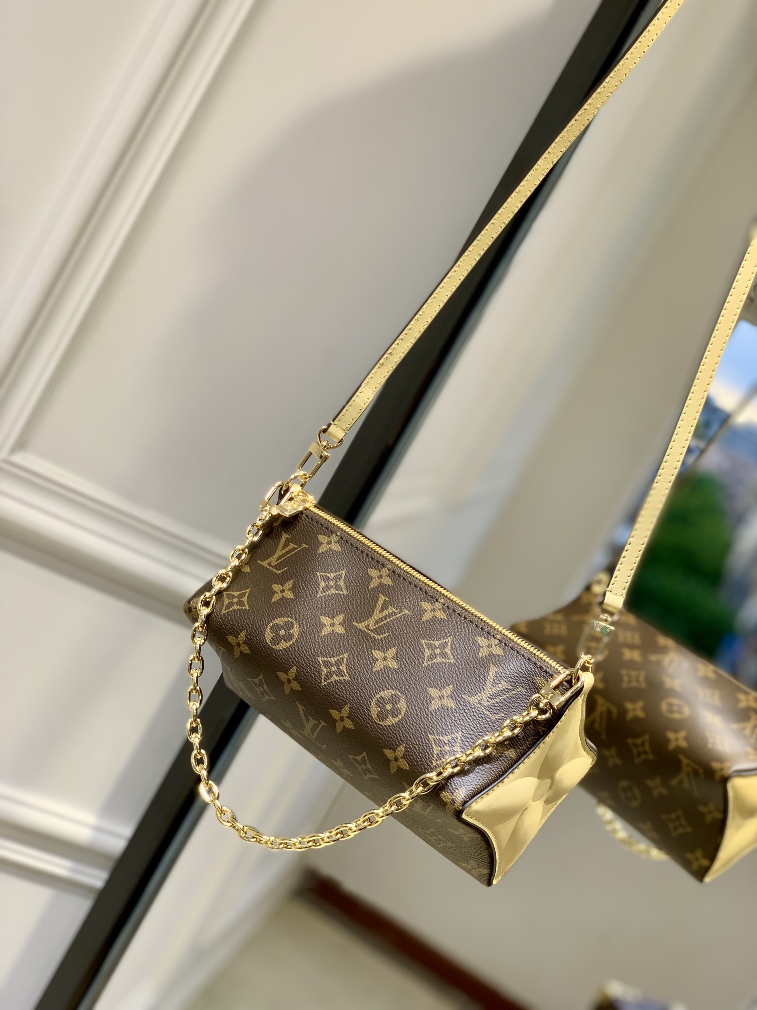 Louis Vuitton Handbags Clutches & Pouch Bags Splicing Monogram Canvas Pouch Chains