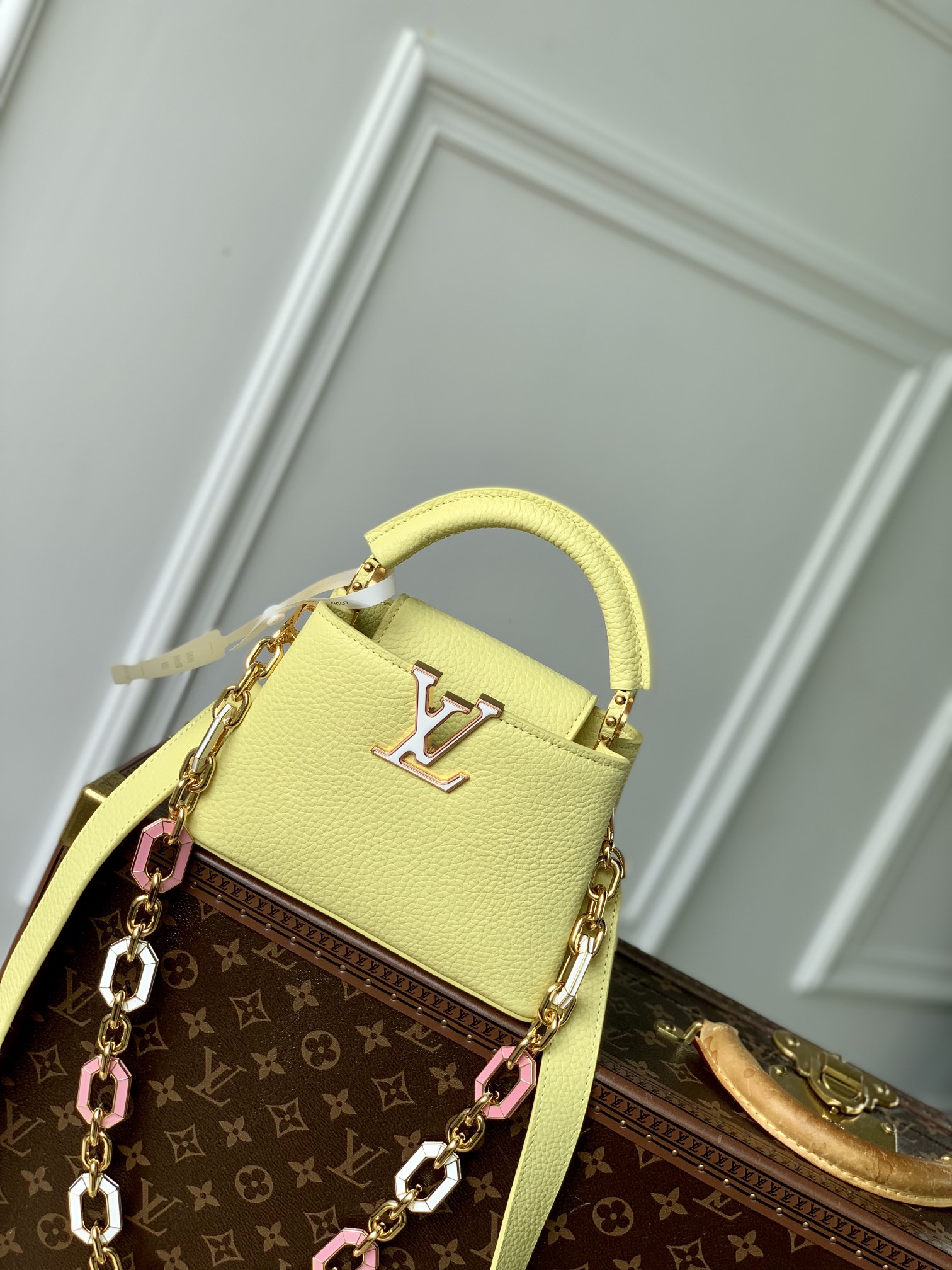 Louis Vuitton LV Capucines Bags Handbags Best Site For Replica
 Lemon Yellow Set With Diamonds Taurillon Cowhide Chains M24683