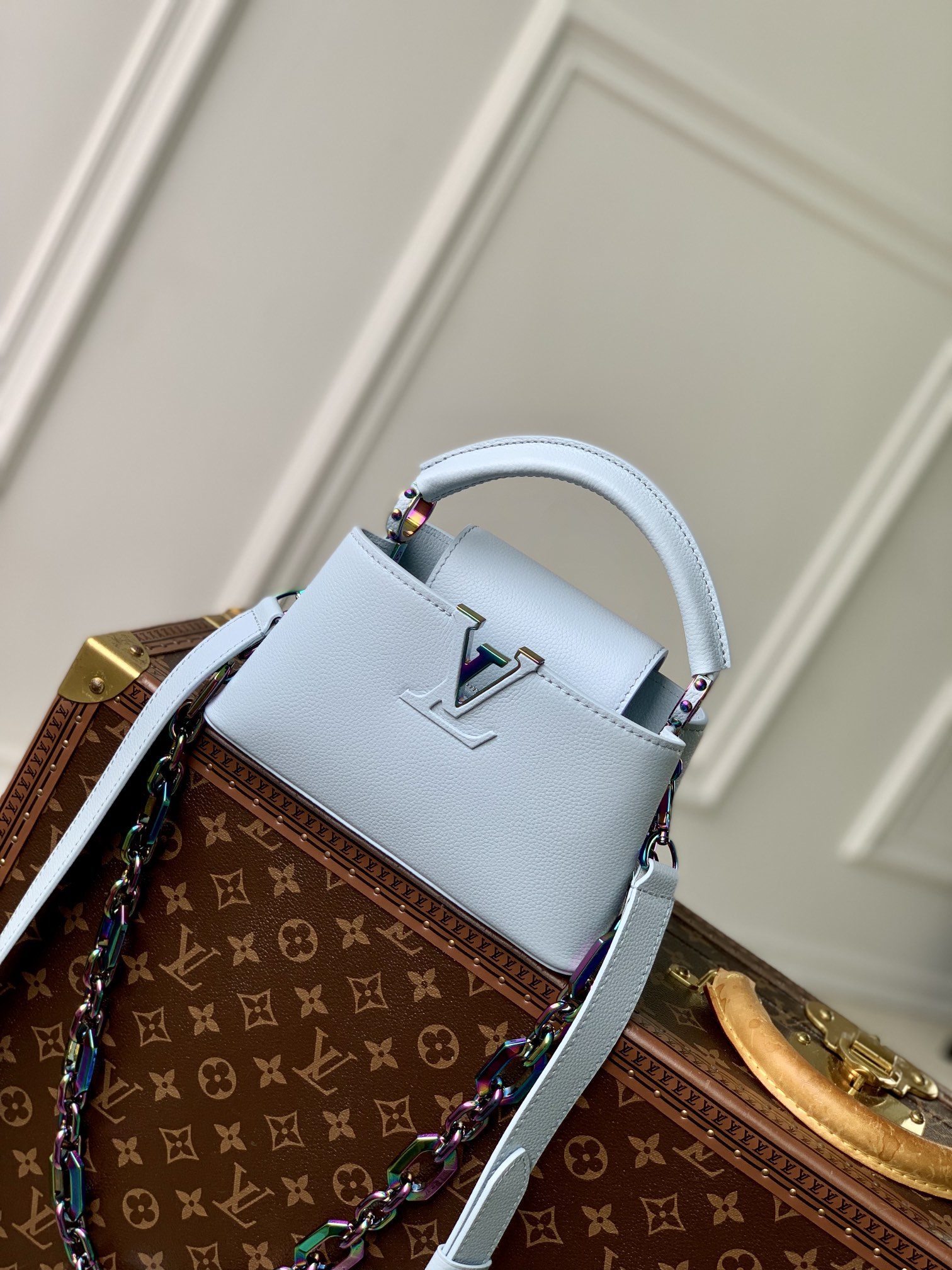 Louis Vuitton LV Capucines Bags Handbags Blue Cowhide Chains M11422