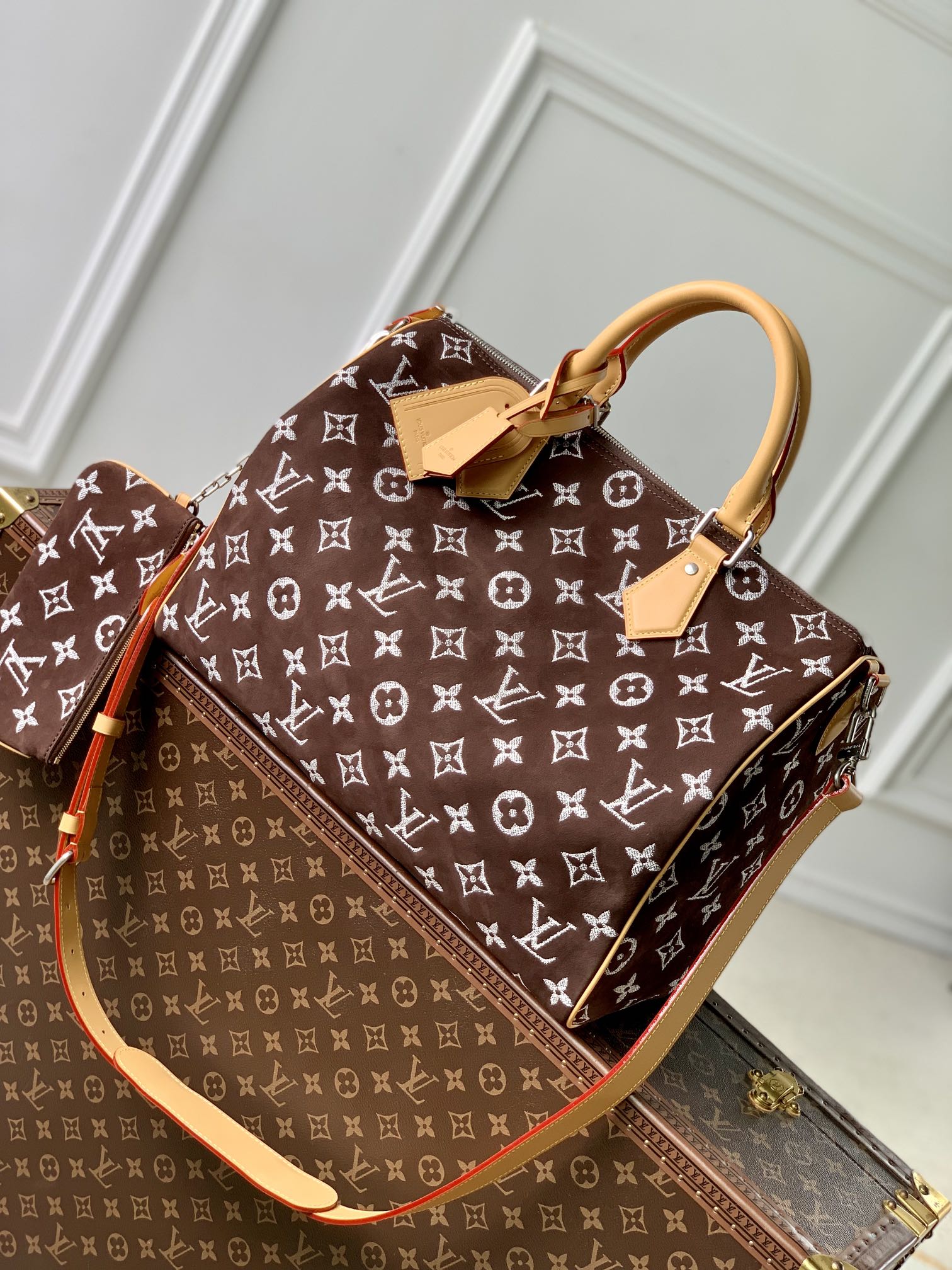 Louis Vuitton LV Speedy Bags Handbags Coffee Color Printing Canvas Cowhide Frosted Sheepskin M24428