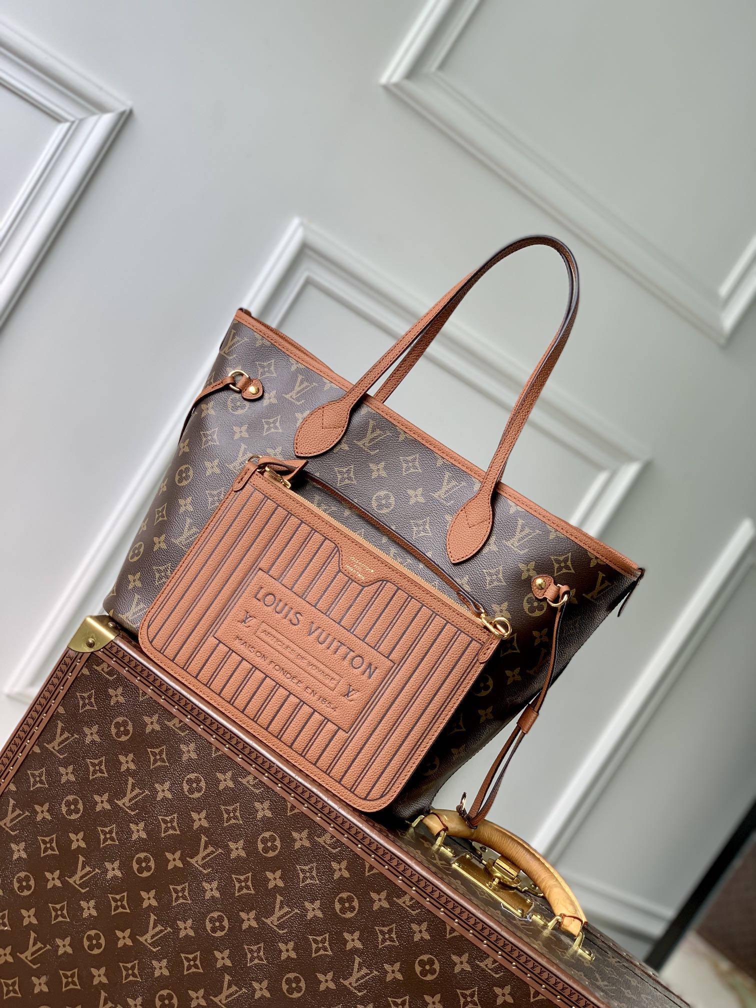 Louis Vuitton LV Neverfull Tassen handtassen Bruin Monogram Canvas M12061