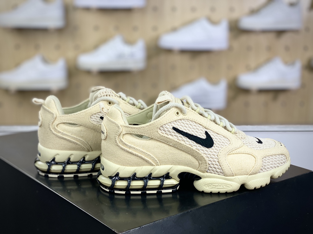 Stussy斯图西 x Nike Air Zoom Spiridon Caged 2”Fossil color”运动慢跑鞋“乳白黑麻布”CQ5486-200