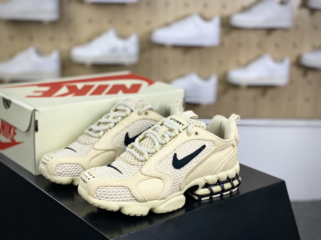 Stussy斯图西 x Nike Air Zoom Spiridon Caged 2”Fossil color”运动慢跑鞋“乳白黑麻布”CQ5486-200