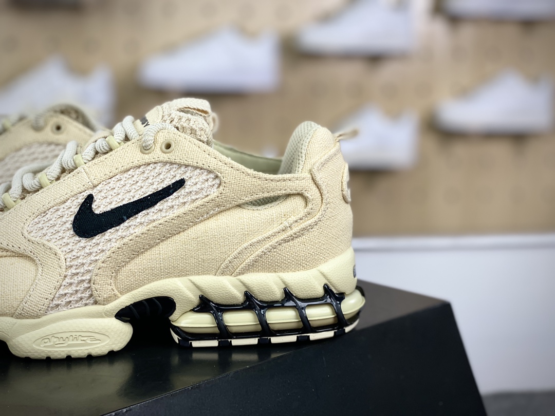 Stussy斯图西 x Nike Air Zoom Spiridon Caged 2”Fossil color”运动慢跑鞋“乳白黑麻布”CQ5486-200