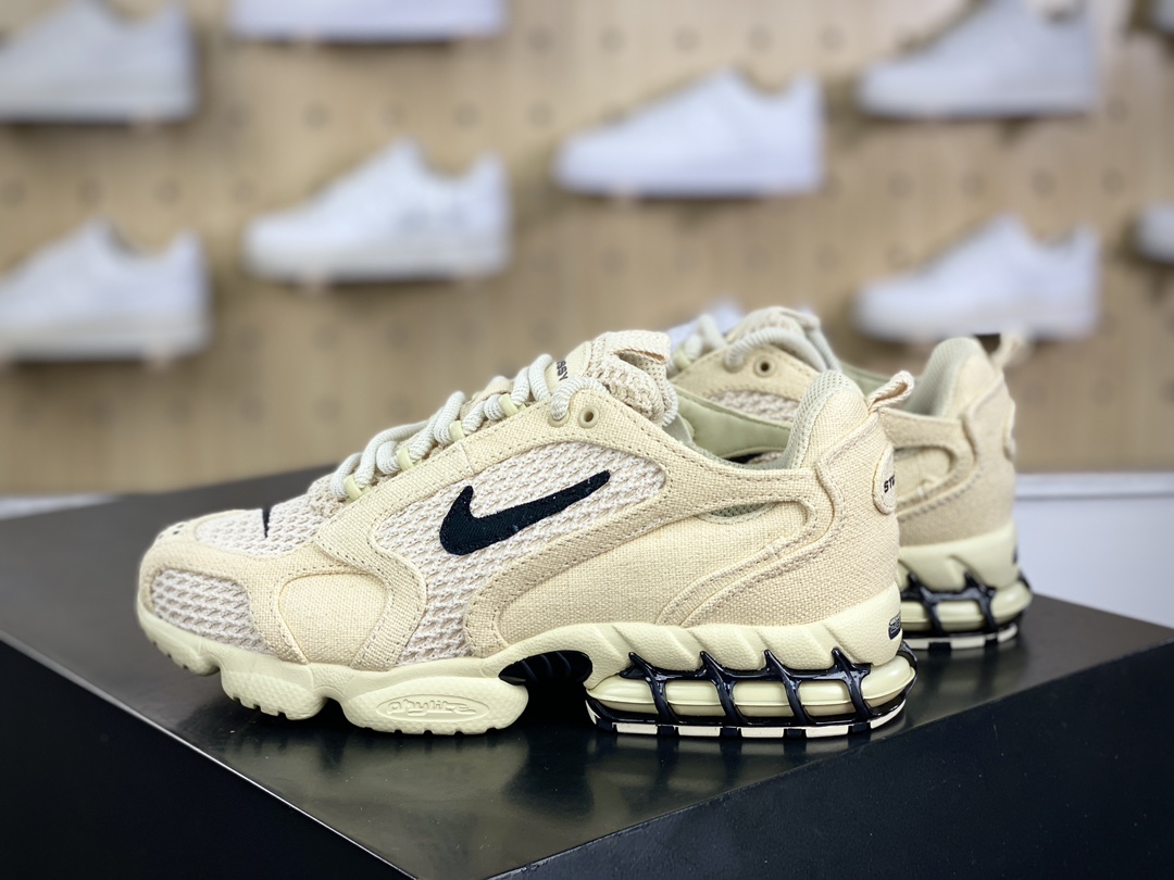 Stussy斯图西 x Nike Air Zoom Spiridon Caged 2”Fossil color”运动慢跑鞋“乳白黑麻布”CQ5486-200