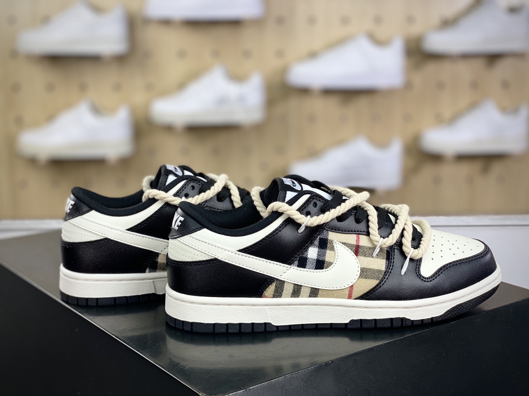 260 耐克Nike SB Dunk Low Lot"Black/Milk White"扣篮系列低帮板鞋“黑米黄苏格兰格子加粗绑绳”DD1391-100