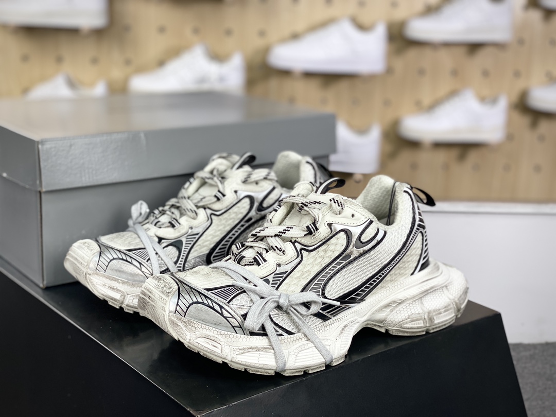 480 巴黎世家BALENCIAGA 3XL Sneakers 3+系列低帮慢跑鞋“网织白黑做旧”734734 W3XL4 9710