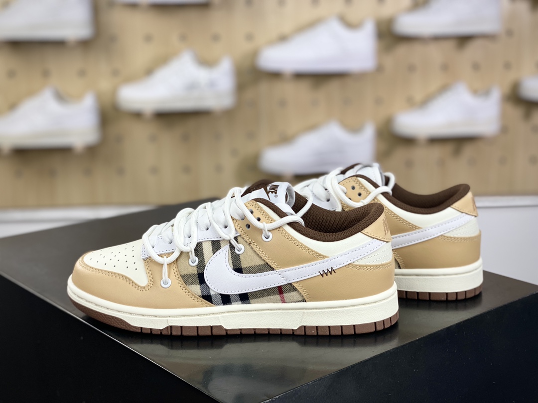 260 耐克Nike SB Dunk Low Lot"Brown/Milk White"扣篮板鞋“米黄白苏格兰格子加粗绑绳”DD1503-124