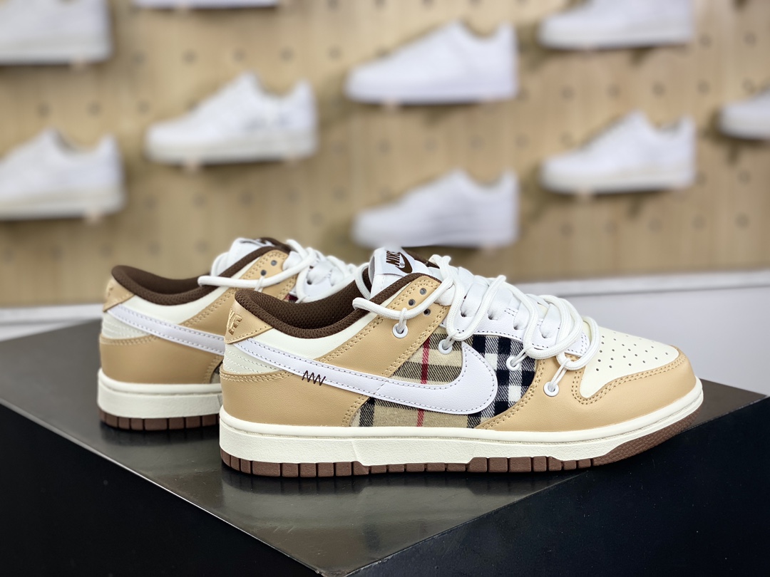 260 耐克Nike SB Dunk Low Lot"Brown/Milk White"扣篮板鞋“米黄白苏格兰格子加粗绑绳”DD1503-124