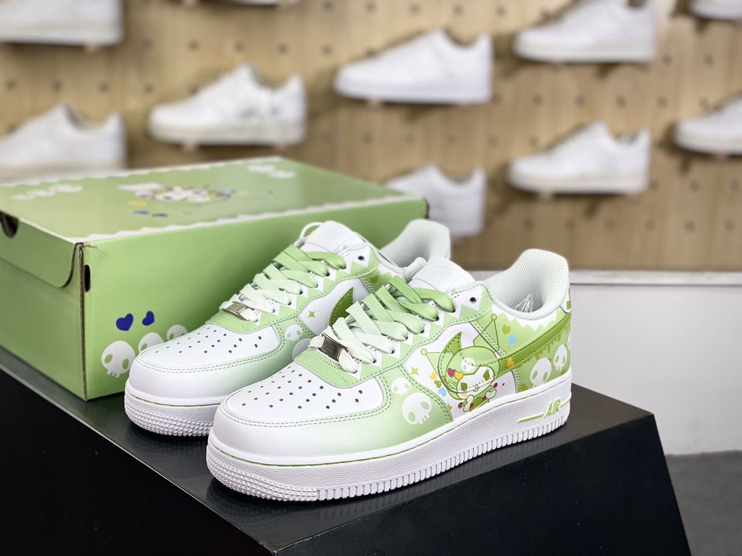 240 Nike Air Force 1’07 Low”Beige White/Apple Green Checkerboard”空军一号板鞋“皮革绿库洛米骷髅”CW2288-111