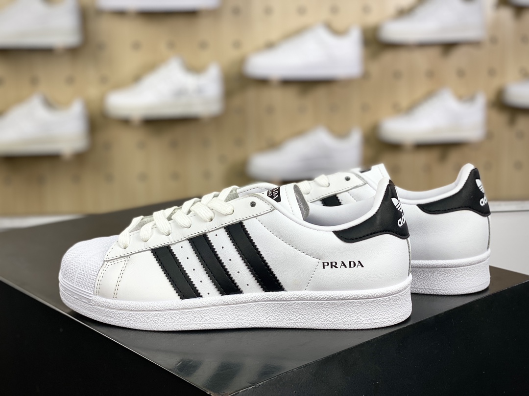 180 Prada x adidas Originals Superstar 80s"Core White/Core Black"贝壳头板鞋“皮革白黑三杠LOGO普拉达”FW6680