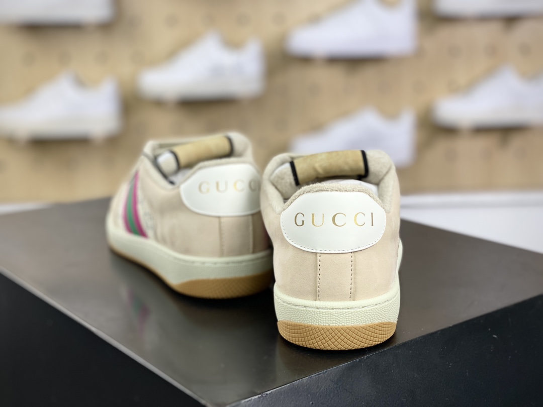 古驰Gucci Screener GG Sneaker Low 经典原型系列板鞋“皮革米白粉绿GG金银丝线”577684 2C830 9150