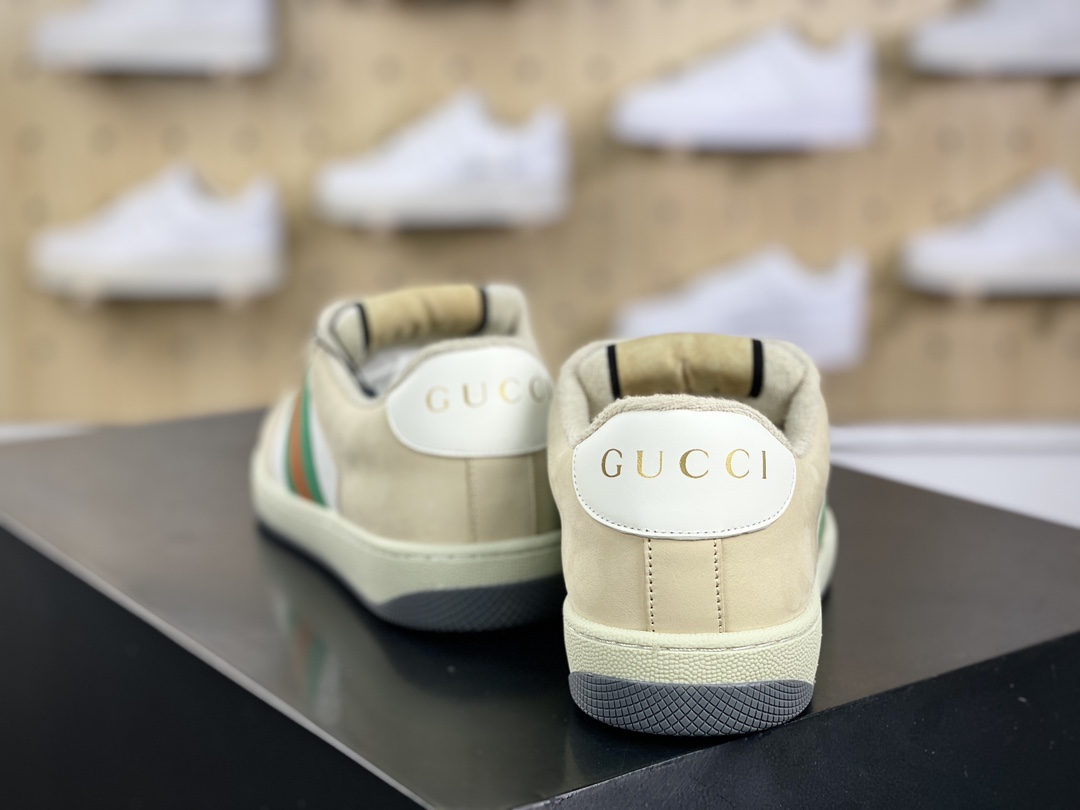 古驰Gucci Screener GG Sneaker Low经典原型系列休闲运动板鞋“皮革浅灰米白帆布绿红”577684 9PYQ0 9116