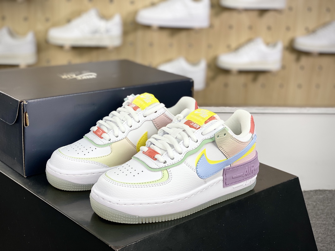 200 耐克Nike WMNS Air Force 1 Shadow”White/Purple/Yellow”空军一号板鞋”皮革拼接糖果白蓝粉紫水晶底”CW2630-141