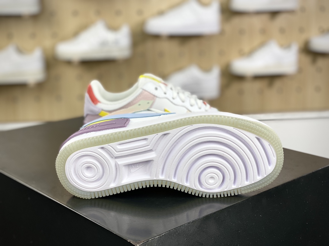 200 耐克Nike WMNS Air Force 1 Shadow"White/Purple/Yellow"空军一号板鞋"皮革拼接糖果白蓝粉紫水晶底"CW2630-141