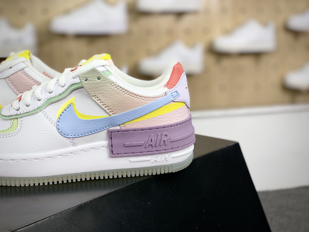 200 耐克Nike WMNS Air Force 1 Shadow"White/Purple/Yellow"空军一号板鞋"皮革拼接糖果白蓝粉紫水晶底"CW2630-141