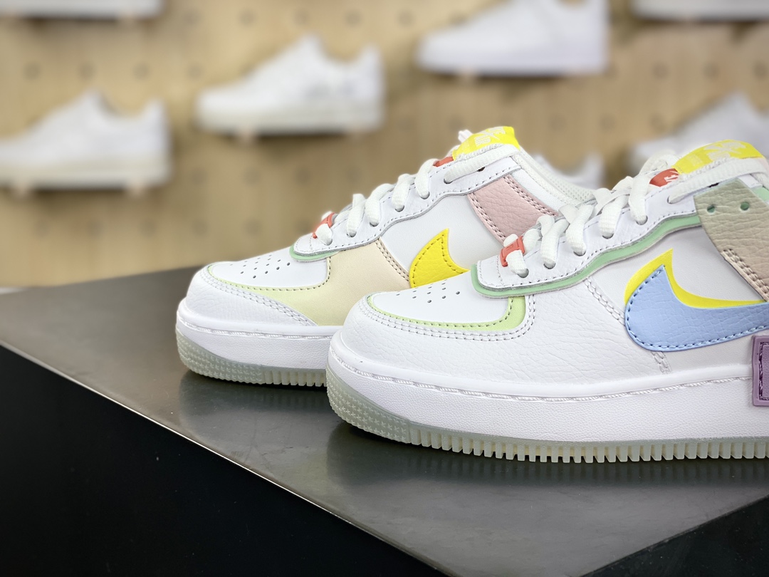 200 耐克Nike WMNS Air Force 1 Shadow"White/Purple/Yellow"空军一号板鞋"皮革拼接糖果白蓝粉紫水晶底"CW2630-141