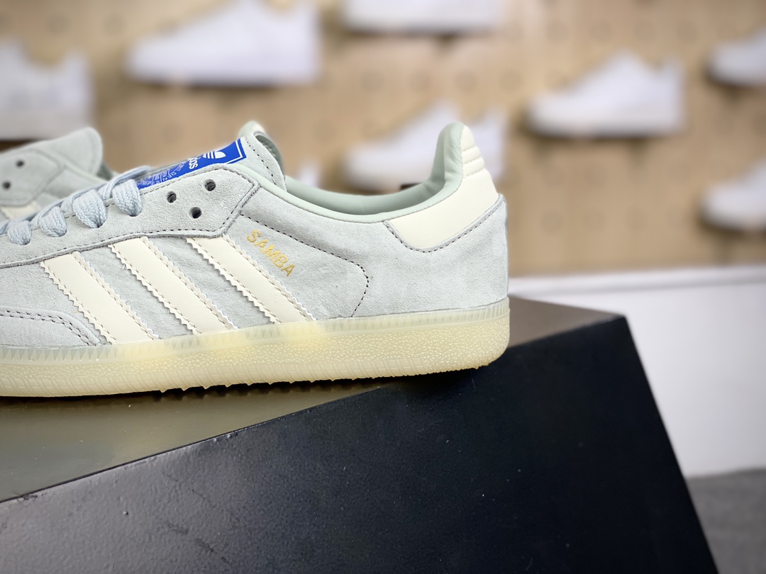 200 三叶草Adidas Originals Samba Vegan OG桑巴舞板鞋“翻毛皮冲孔灰白”IG6177