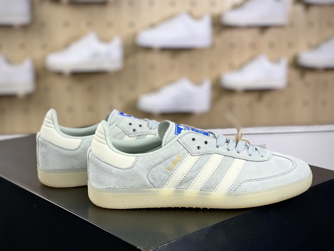 200 三叶草Adidas Originals Samba Vegan OG桑巴舞板鞋“翻毛皮冲孔灰白”IG6177