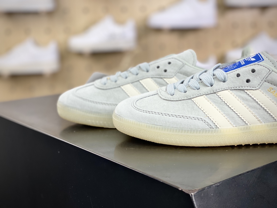 200 三叶草Adidas Originals Samba Vegan OG桑巴舞板鞋“翻毛皮冲孔灰白”IG6177