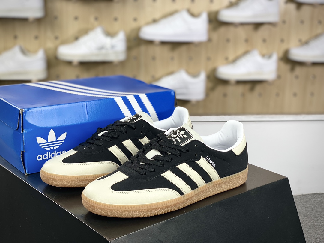 180 三叶草Adidas Originals Samba OG”Off White”桑巴舞板鞋“芝麻黄黑生胶底”IE5836