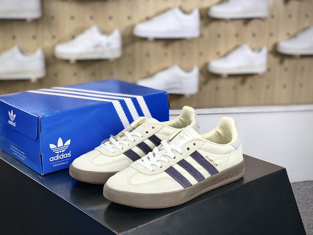 200 阿迪达斯Adidas Gazelle Indoor Trainers 羚羊板鞋““米白浅灰紫”IH8548