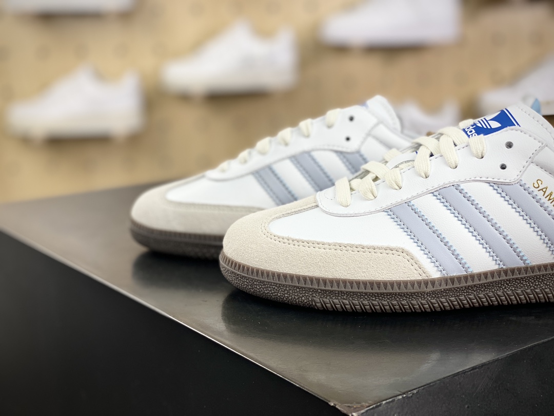 160 阿迪达斯/三叶草Adidas Originals Samba OG桑巴舞板鞋“皮革白灰浅蓝生胶底”ID2055