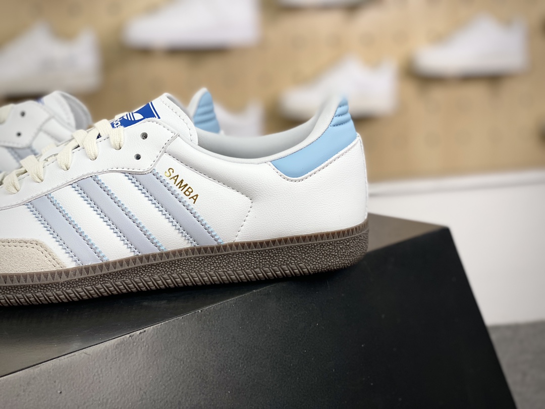 160 阿迪达斯/三叶草Adidas Originals Samba OG桑巴舞板鞋“皮革白灰浅蓝生胶底”ID2055