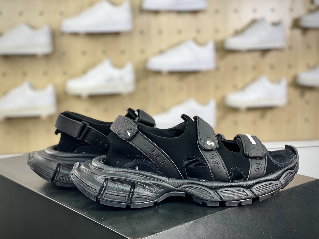 240 巴黎世家BALENCIAGA 3XL Sandals 3+系列低帮魔术贴凉鞋“全黑白LOGO”786956 W3XLT 1000