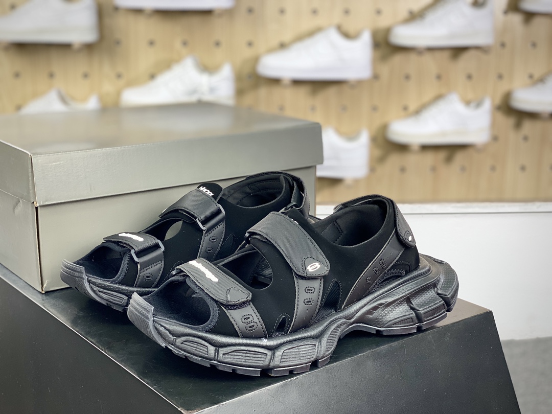 240 巴黎世家BALENCIAGA 3XL Sandals 3+系列低帮魔术贴凉鞋“全黑白LOGO”786956 W3XLT 1000