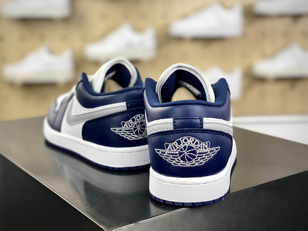 180 耐克Nike Air Jordan 1 Low"Midnight Navy Grey White"AJ1乔丹一代低帮篮球鞋“皮革海军蓝白灰”553558-141