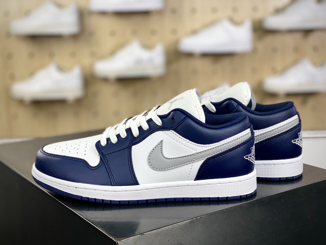 180 耐克Nike Air Jordan 1 Low"Midnight Navy Grey White"AJ1乔丹一代低帮篮球鞋“皮革海军蓝白灰”553558-141