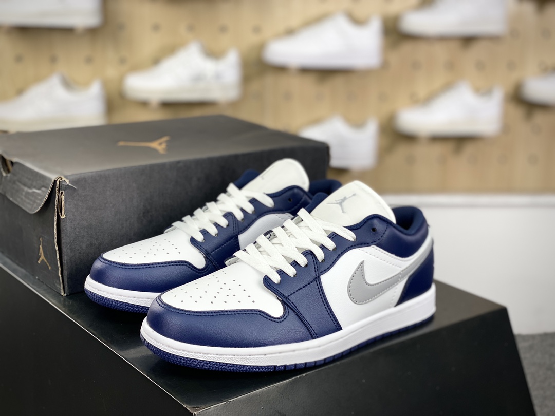 180 耐克Nike Air Jordan 1 Low”Midnight Navy Grey White”AJ1乔丹一代低帮篮球鞋“皮革海军蓝白灰”553558-141