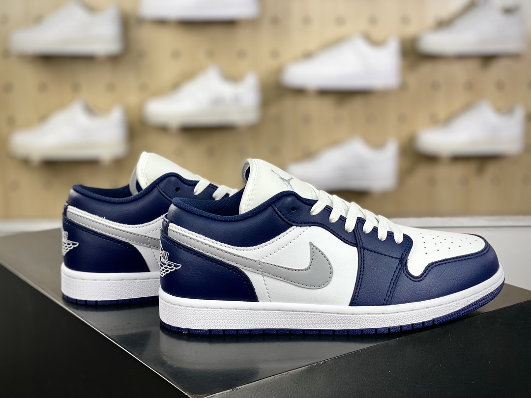 180 耐克Nike Air Jordan 1 Low"Midnight Navy Grey White"AJ1乔丹一代低帮篮球鞋“皮革海军蓝白灰”553558-141