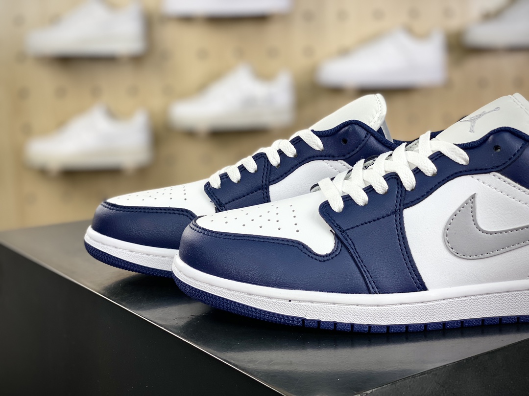 180 耐克Nike Air Jordan 1 Low"Midnight Navy Grey White"AJ1乔丹一代低帮篮球鞋“皮革海军蓝白灰”553558-141