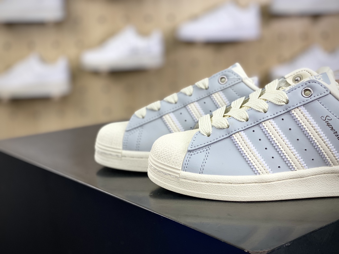 三叶草Adidas Originals Superstar”Milk Blue”经典板鞋“皮革奶油蓝灰白”IE3037