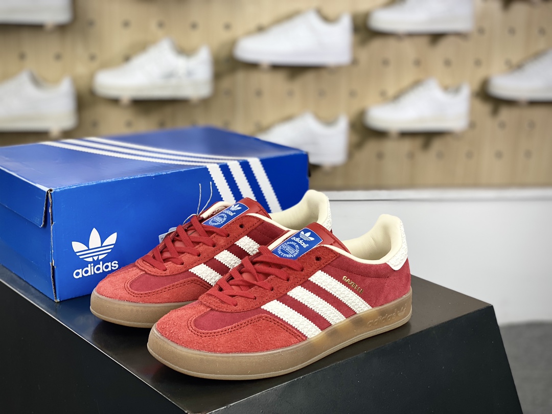 220 阿迪达斯Adidas Gazelle Indoor Trainers 羚羊板鞋“翻毛红白生胶底”IF1808