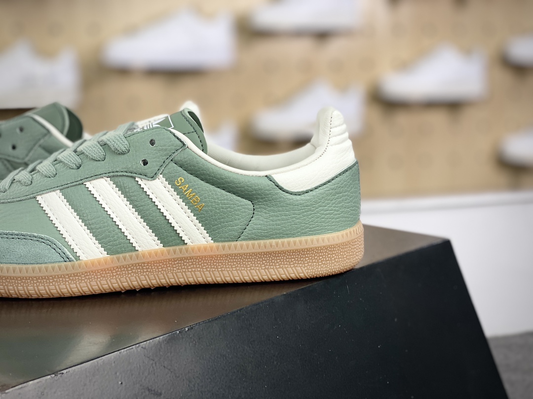 120 三叶草Adidas Originals Samba OG桑巴舞系列绅板鞋“皮革银绿白生胶底”IE7011