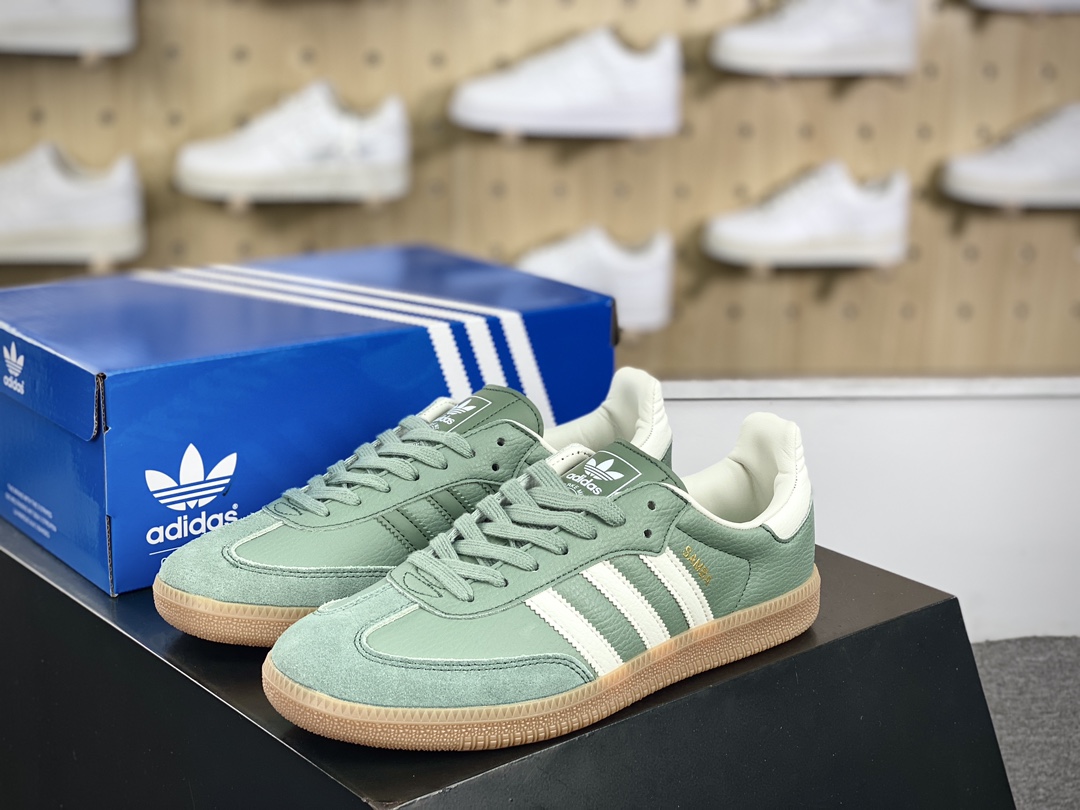 120 三叶草Adidas Originals Samba OG桑巴舞系列绅板鞋“皮革银绿白生胶底”IE7011