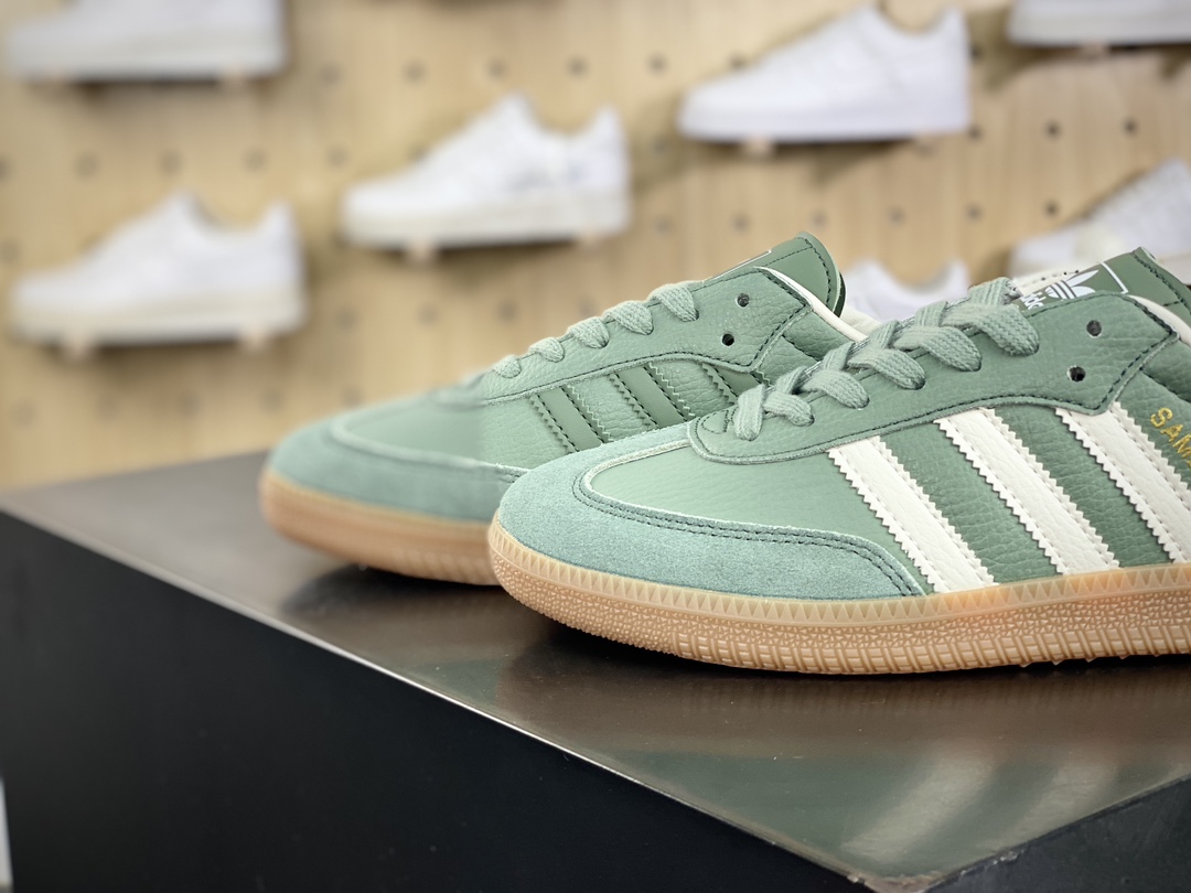 120 三叶草Adidas Originals Samba OG桑巴舞系列绅板鞋“皮革银绿白生胶底”IE7011