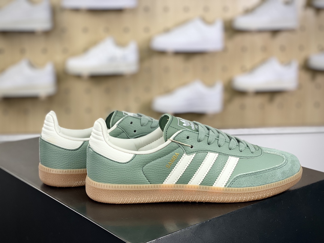 120 三叶草Adidas Originals Samba OG桑巴舞系列绅板鞋“皮革银绿白生胶底”IE7011