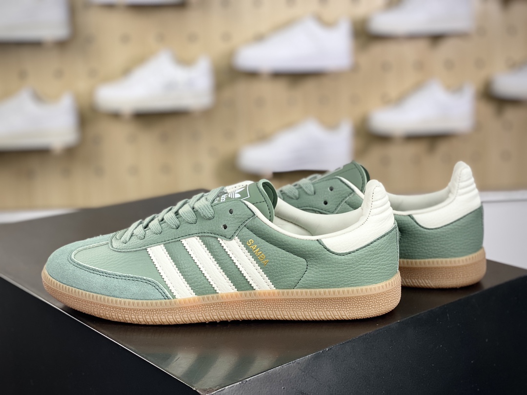 120 三叶草Adidas Originals Samba OG桑巴舞系列绅板鞋“皮革银绿白生胶底”IE7011