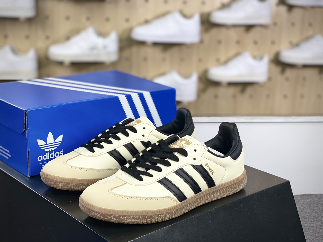 120 三叶草Adidas Originals Samba OG桑巴舞板鞋“皮革奶白黑生胶底”ID0478