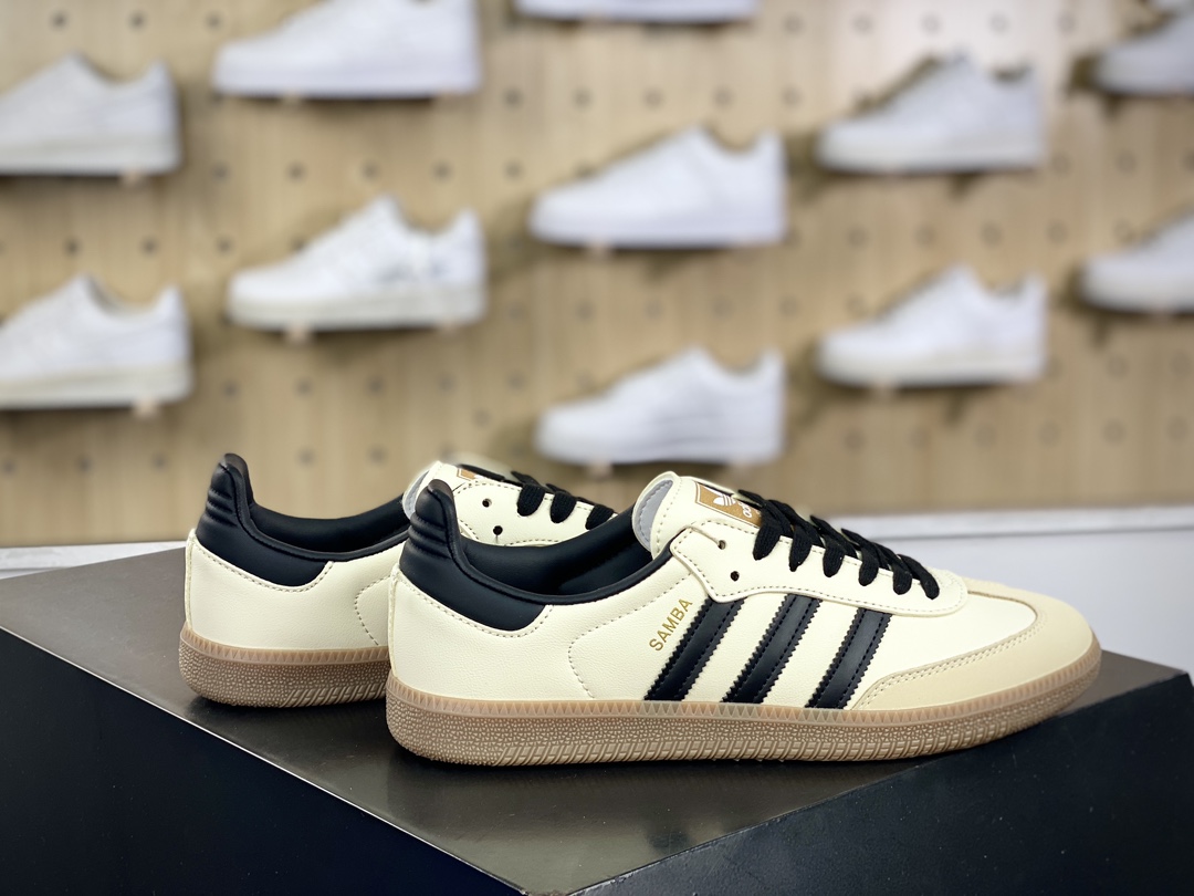 120 三叶草Adidas Originals Samba OG桑巴舞板鞋“皮革奶白黑生胶底”ID0478